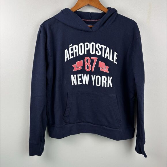 Lot of 2 Aeropostale Womens Hoodies Pullover Size XL Pocket  Navy And Black READ - Picture 2 of 13